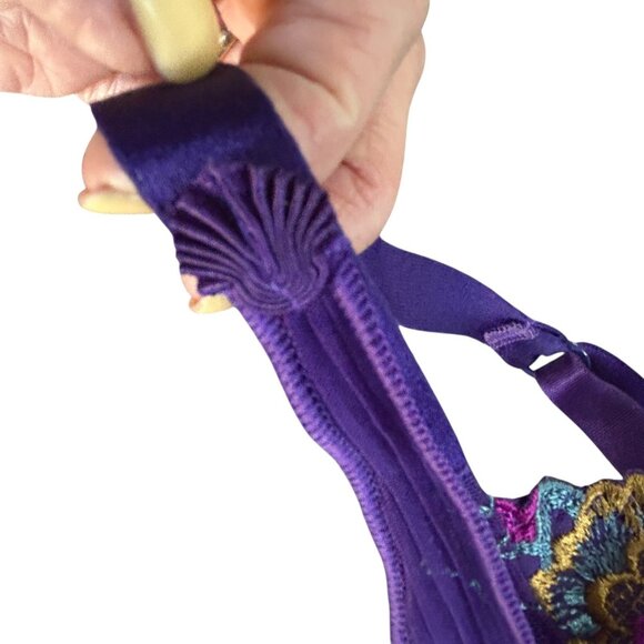 Aubade Paris French Kiss Purple Floral Lace Unlined Underwire Balconette Bra 34E - Picture 12 of 13